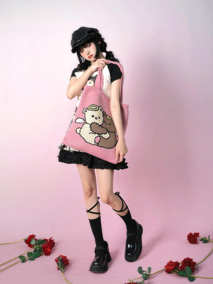 Daytoday Day to Day Cute Hug Angel Bear Jacquard Knit Handbag