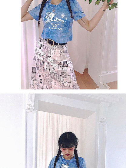 Daytoday Daytoday Angel Print Denim A-Line Maxi Skirt