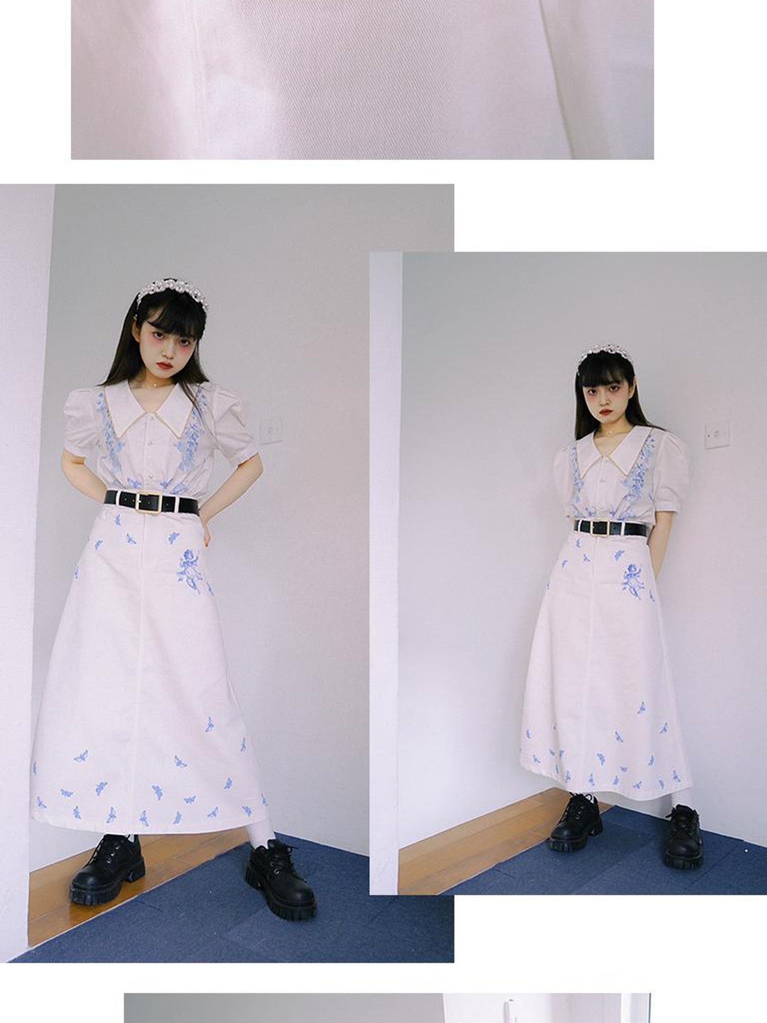 Daytoday Daytoday Angel Print Denim A-Line Maxi Skirt