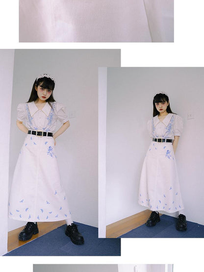 Daytoday Daytoday Angel Print Denim A-Line Maxi Skirt
