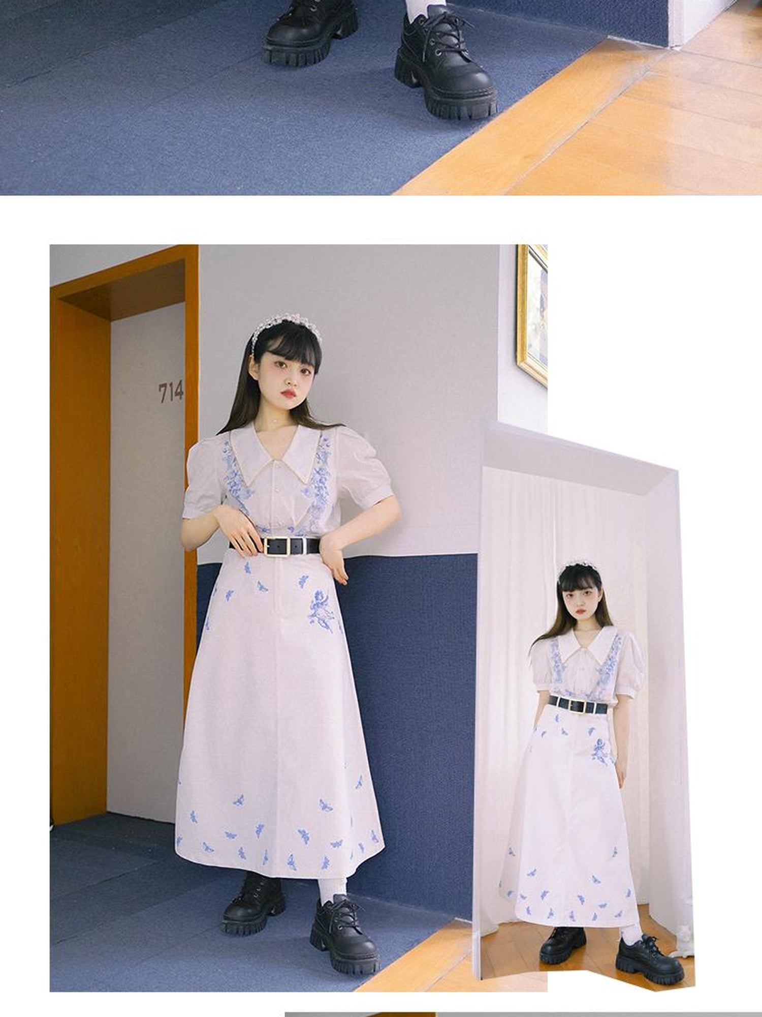 Daytoday Daytoday Angel Print Denim A-Line Maxi Skirt