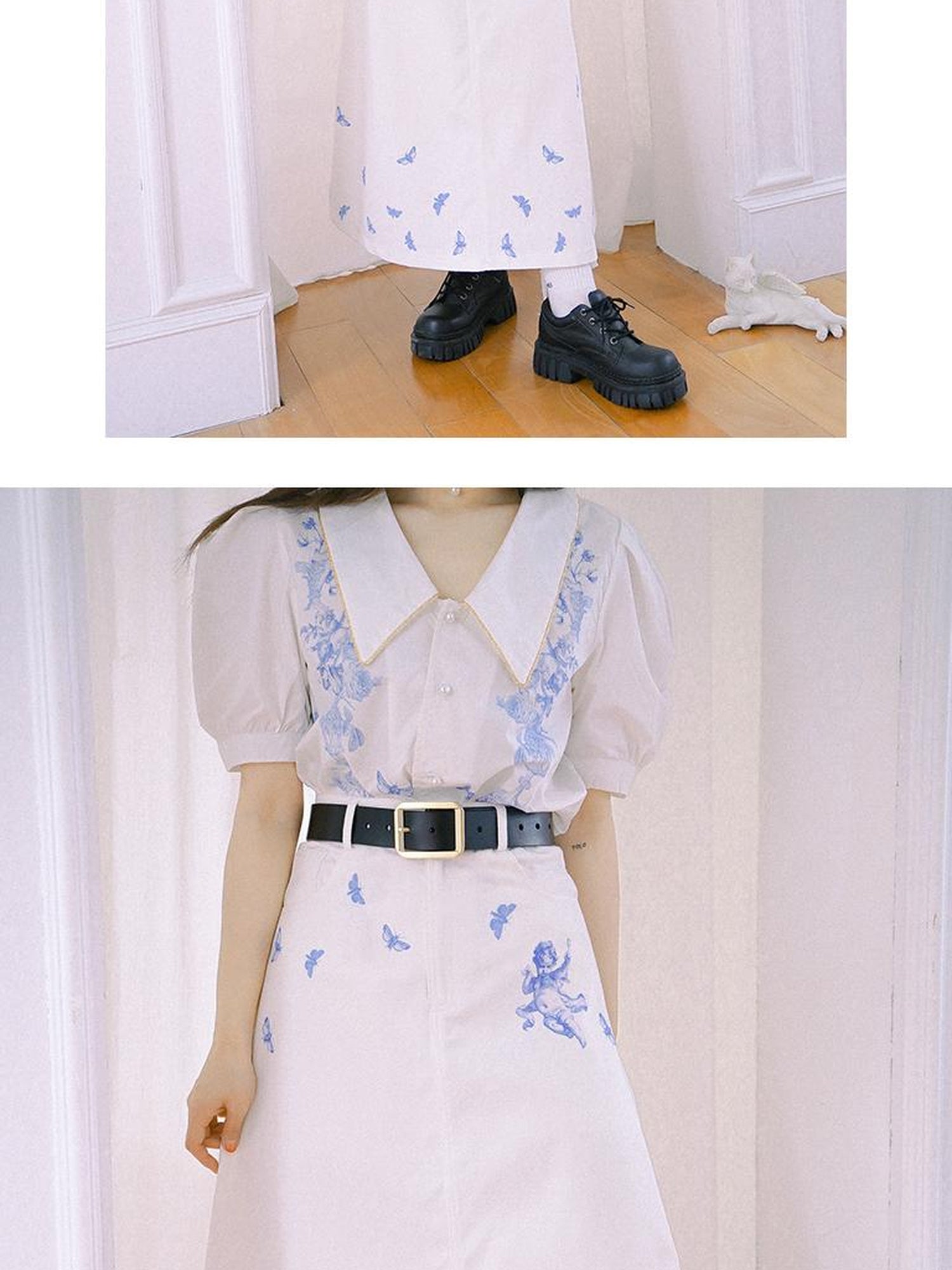 Daytoday Daytoday Angel Print Denim A-Line Maxi Skirt