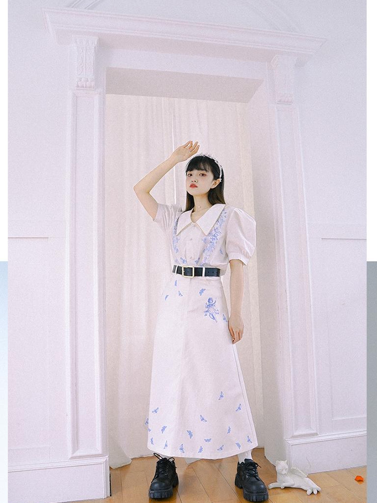 Daytoday Daytoday Angel Print Denim A-Line Maxi Skirt