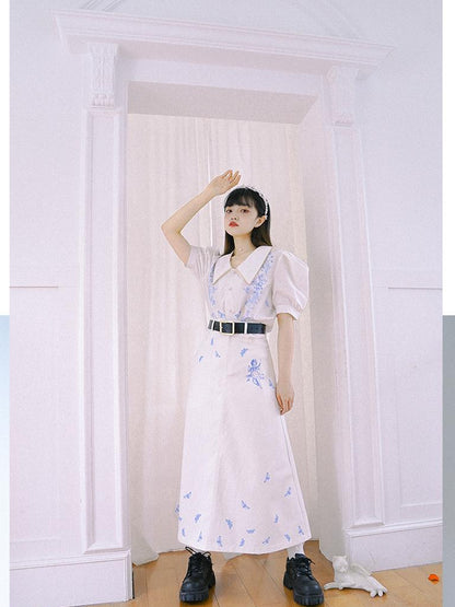 Daytoday Daytoday Angel Print Denim A-Line Maxi Skirt
