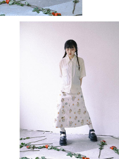 Daytoday Daytoday Angel Print Denim A-Line Maxi Skirt
