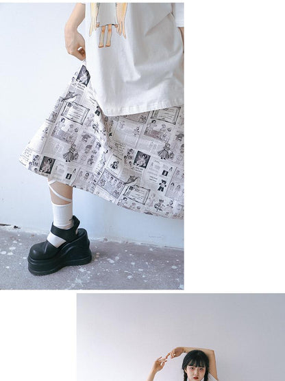 Daytoday Daytoday Angel Print Denim A-Line Maxi Skirt