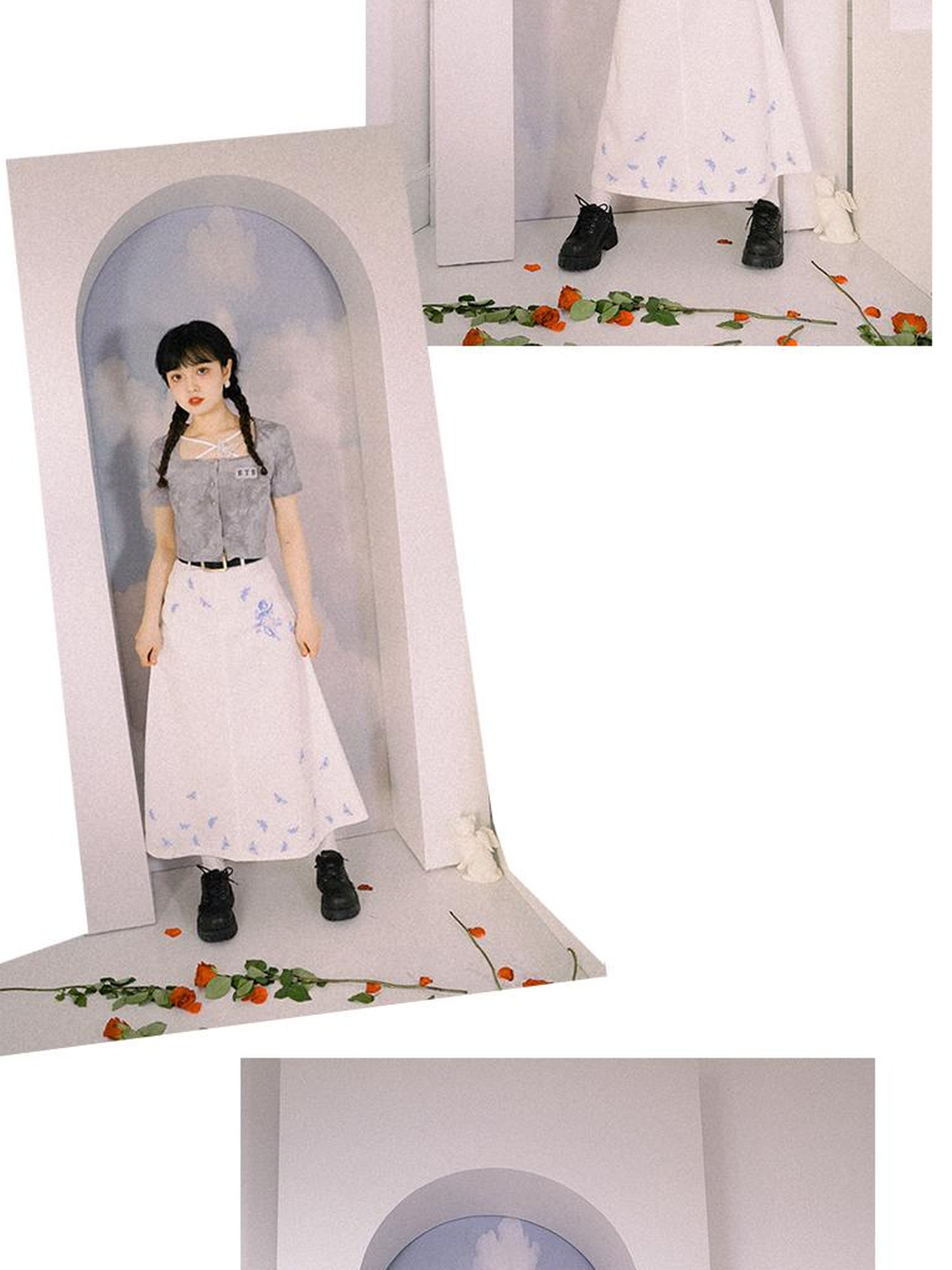 Daytoday Daytoday Angel Print Denim A-Line Maxi Skirt