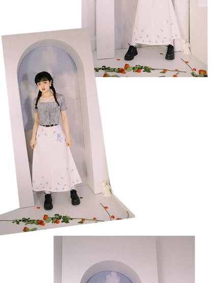 Daytoday Daytoday Angel Print Denim A-Line Maxi Skirt