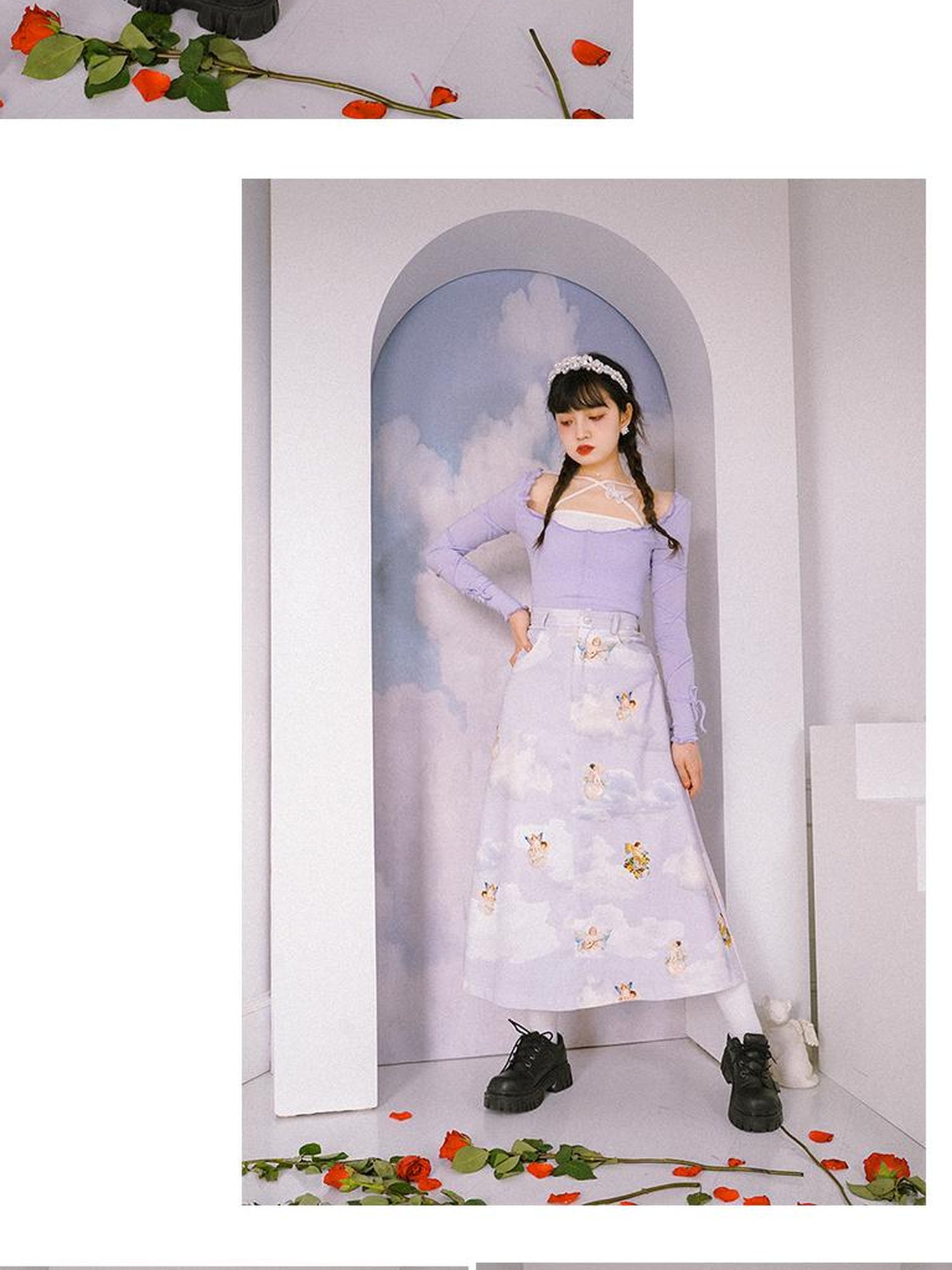 Daytoday Daytoday Angel Print Denim A-Line Maxi Skirt