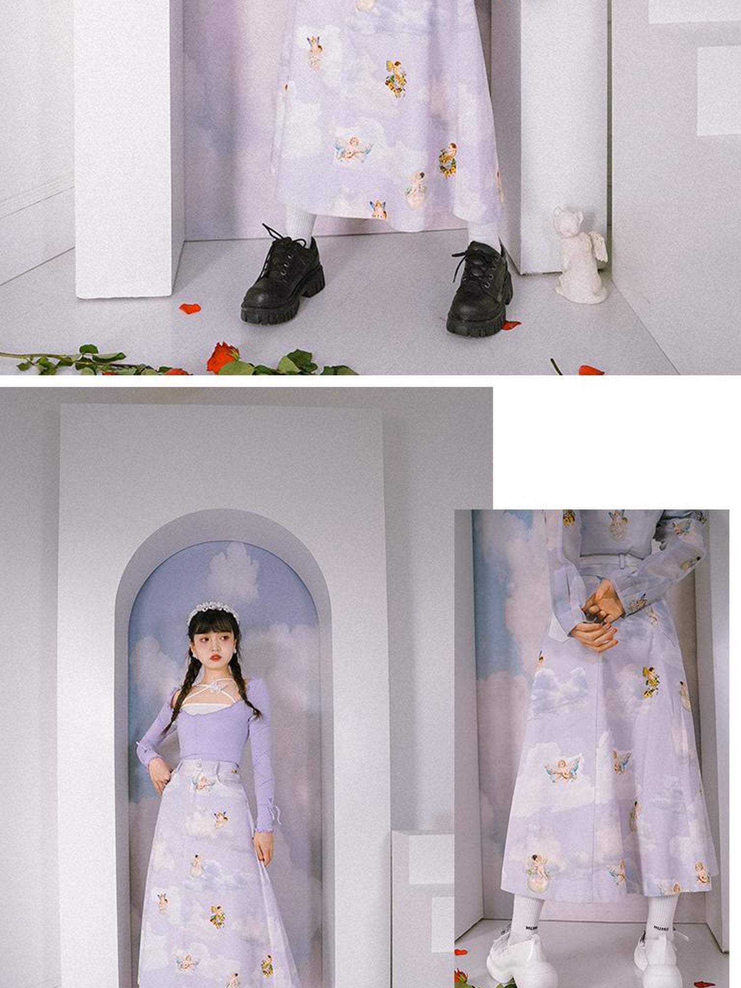 Daytoday Daytoday Angel Print Denim A-Line Maxi Skirt