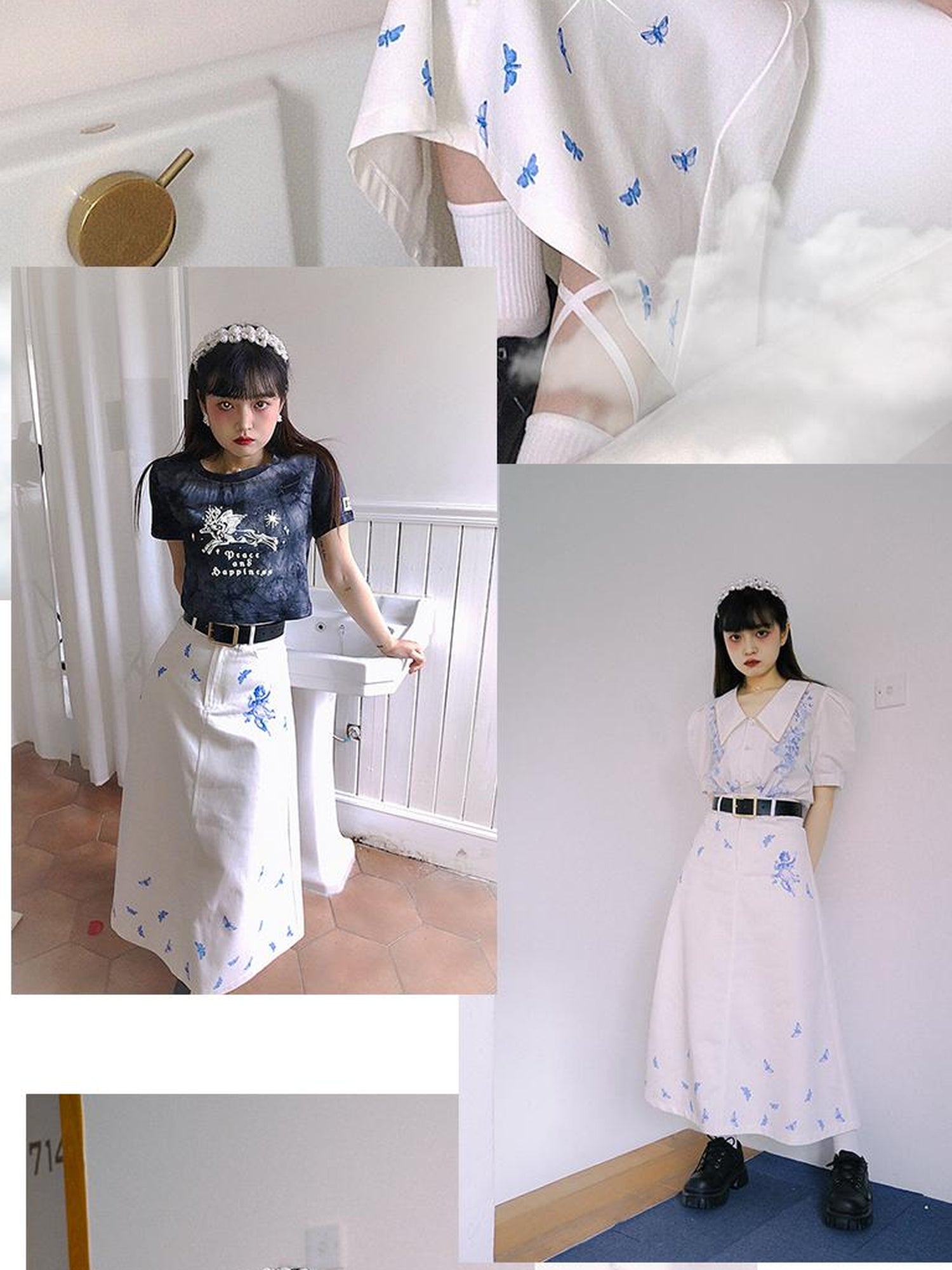 Daytoday Daytoday Angel Print Denim A-Line Maxi Skirt