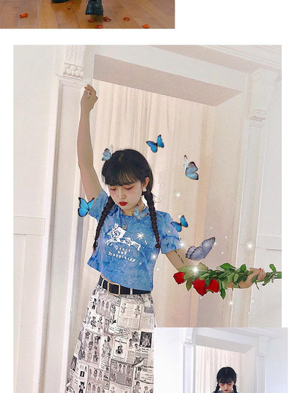 Daytoday Daytoday Angel Print Denim A-Line Maxi Skirt
