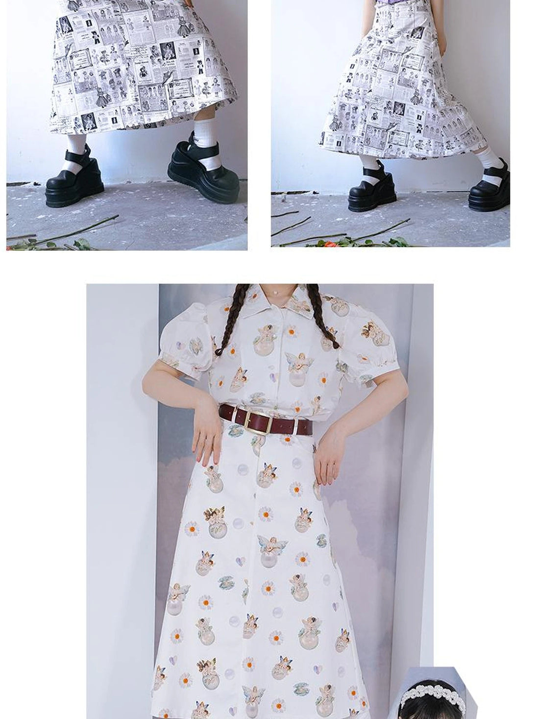 Daytoday Angel Print Denim A-Line Maxi Skirt