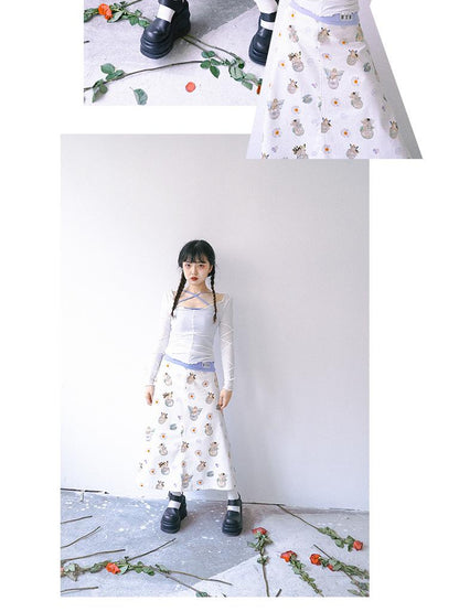 Daytoday Daytoday Angel Print Denim A-Line Maxi Skirt