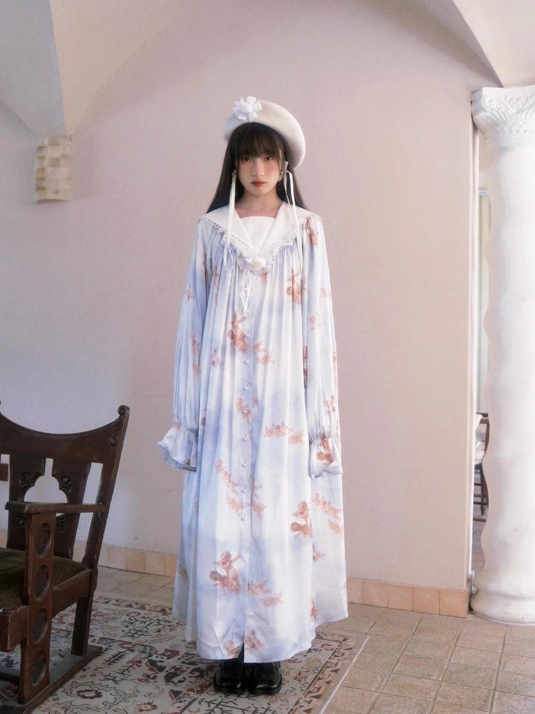 Daytoday Print Angel Garden Long Sleeve Dress