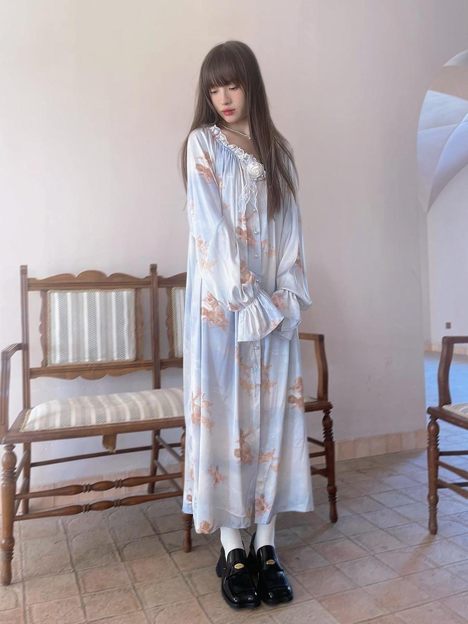 Daytoday Daytoday Print Angel Garden Long Sleeve Dress