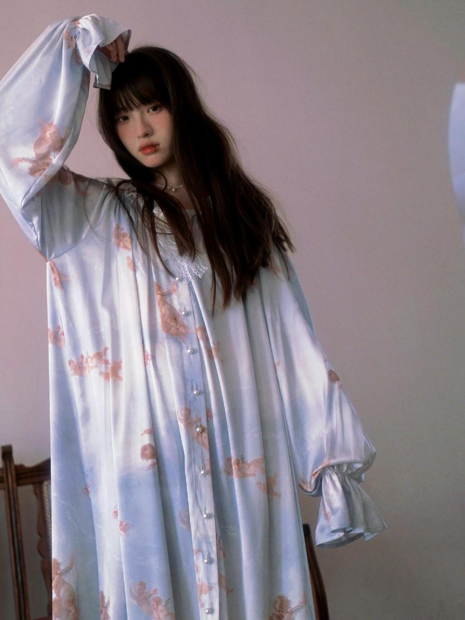 Daytoday Daytoday Print Angel Garden Long Sleeve Dress