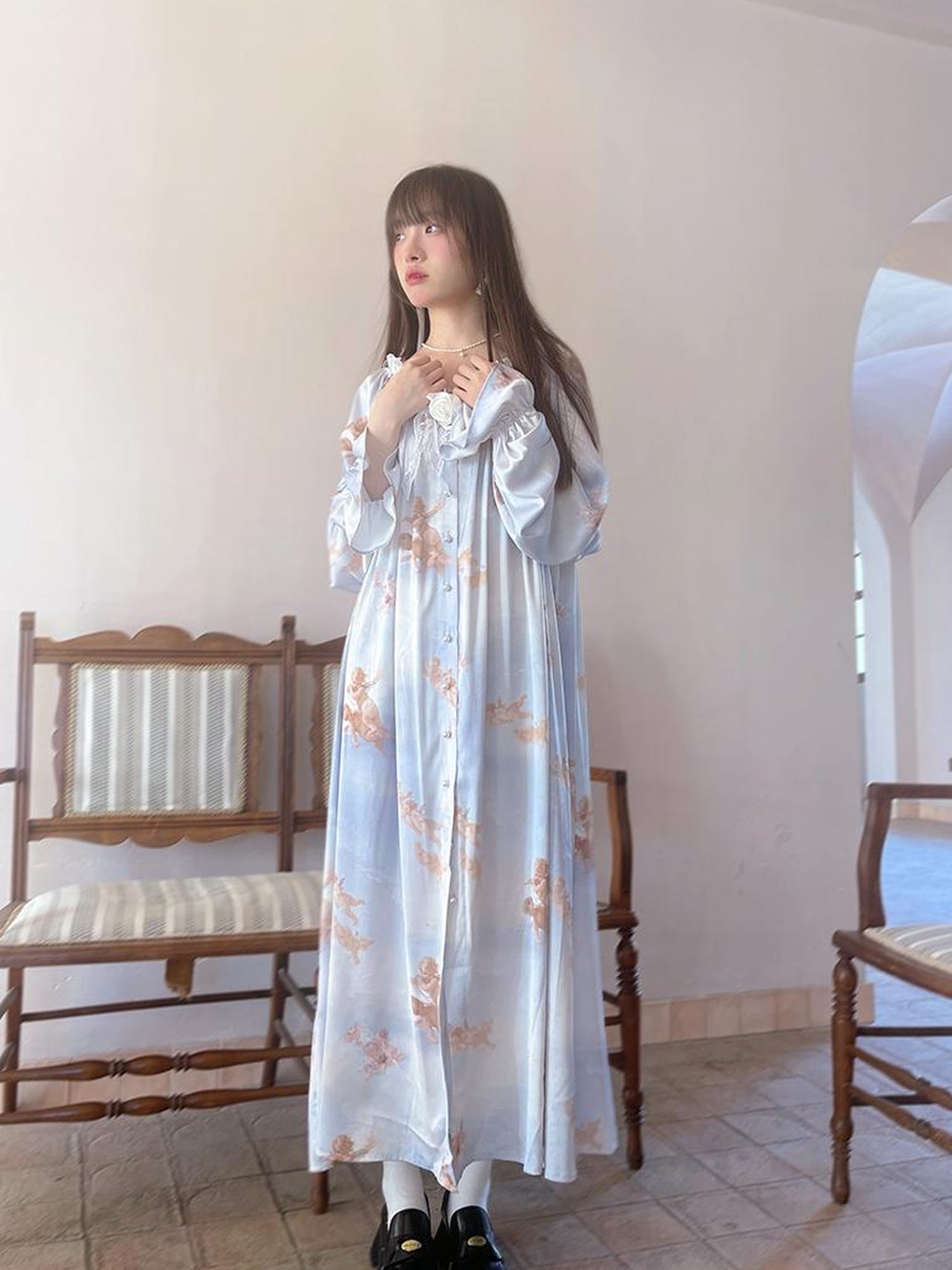 Daytoday Daytoday Print Angel Garden Long Sleeve Dress