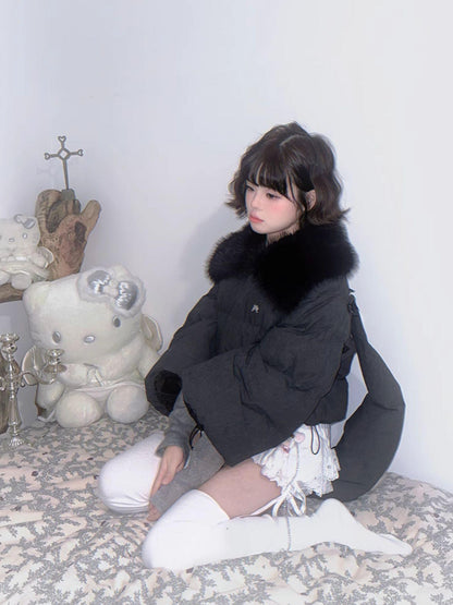 Daytoday Detachable Wing Quilted Jacket With Faux Fur Collar