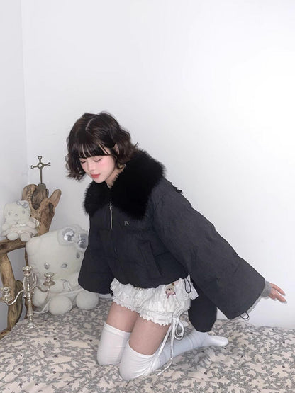 Daytoday Detachable Wing Quilted Jacket With Faux Fur Collar