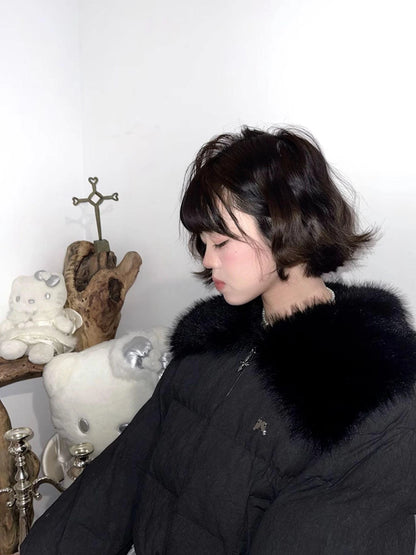 Detachable Wing Quilted Jacket With Faux Fur Collar