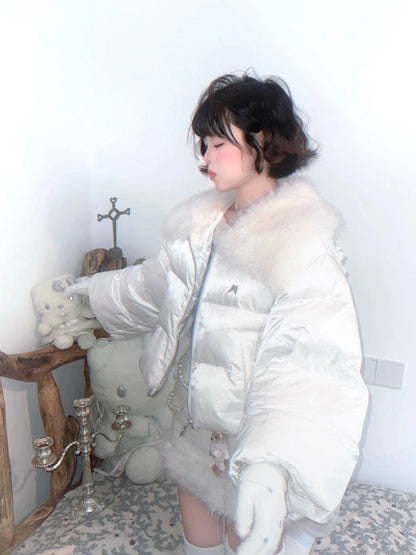 Detachable Wing Quilted Jacket With Faux Fur Collar