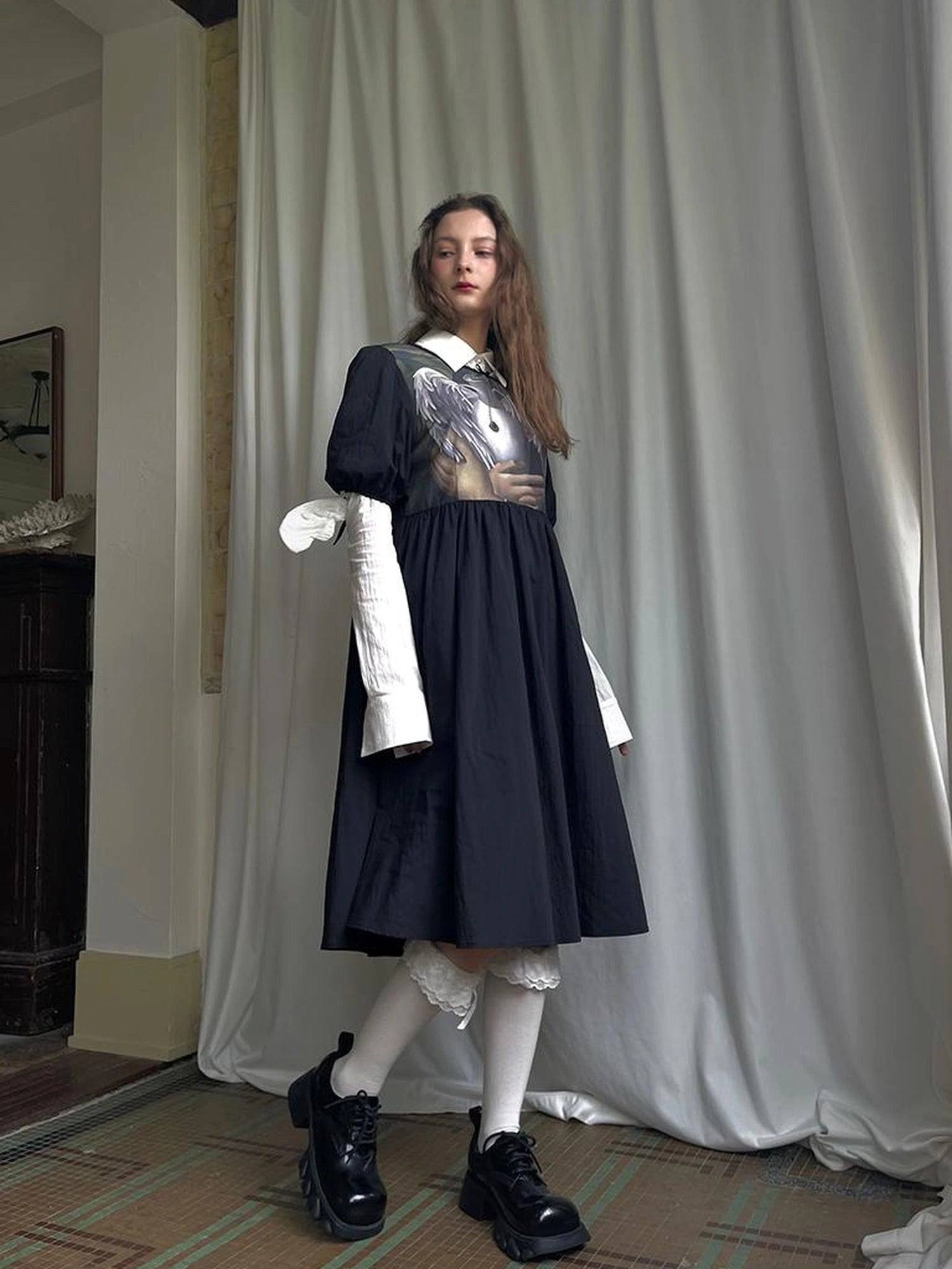 Detachable Wing Sleeve Long Cross Shirt