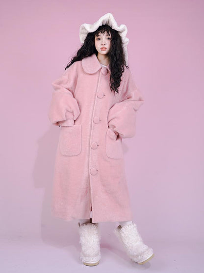 Daytoday Dolly Print Bubble Sleeve Cotton Padded Long Wool Coat