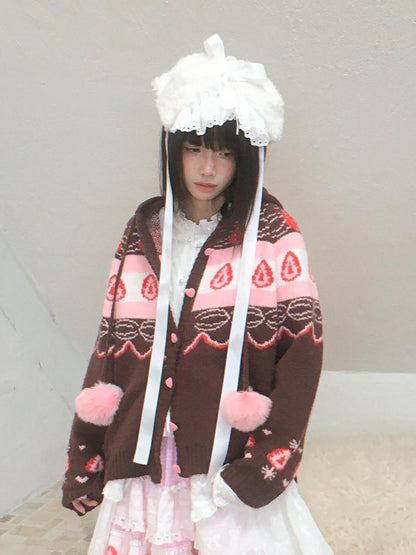 Daytoday Fair Isle Strawberry Fruit Hooded Knit Women&