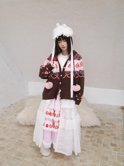 Daytoday Fair Isle Strawberry Fruit Hooded Knit Women&