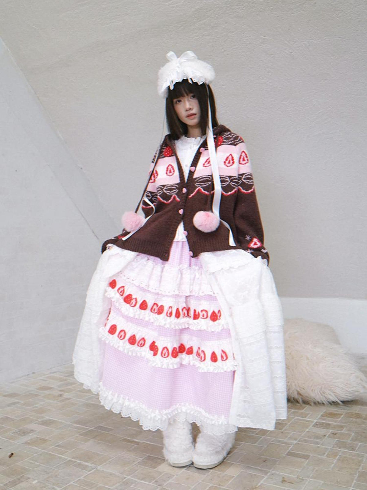 Daytoday Fair Isle Strawberry Fruit Hooded Knit Women&