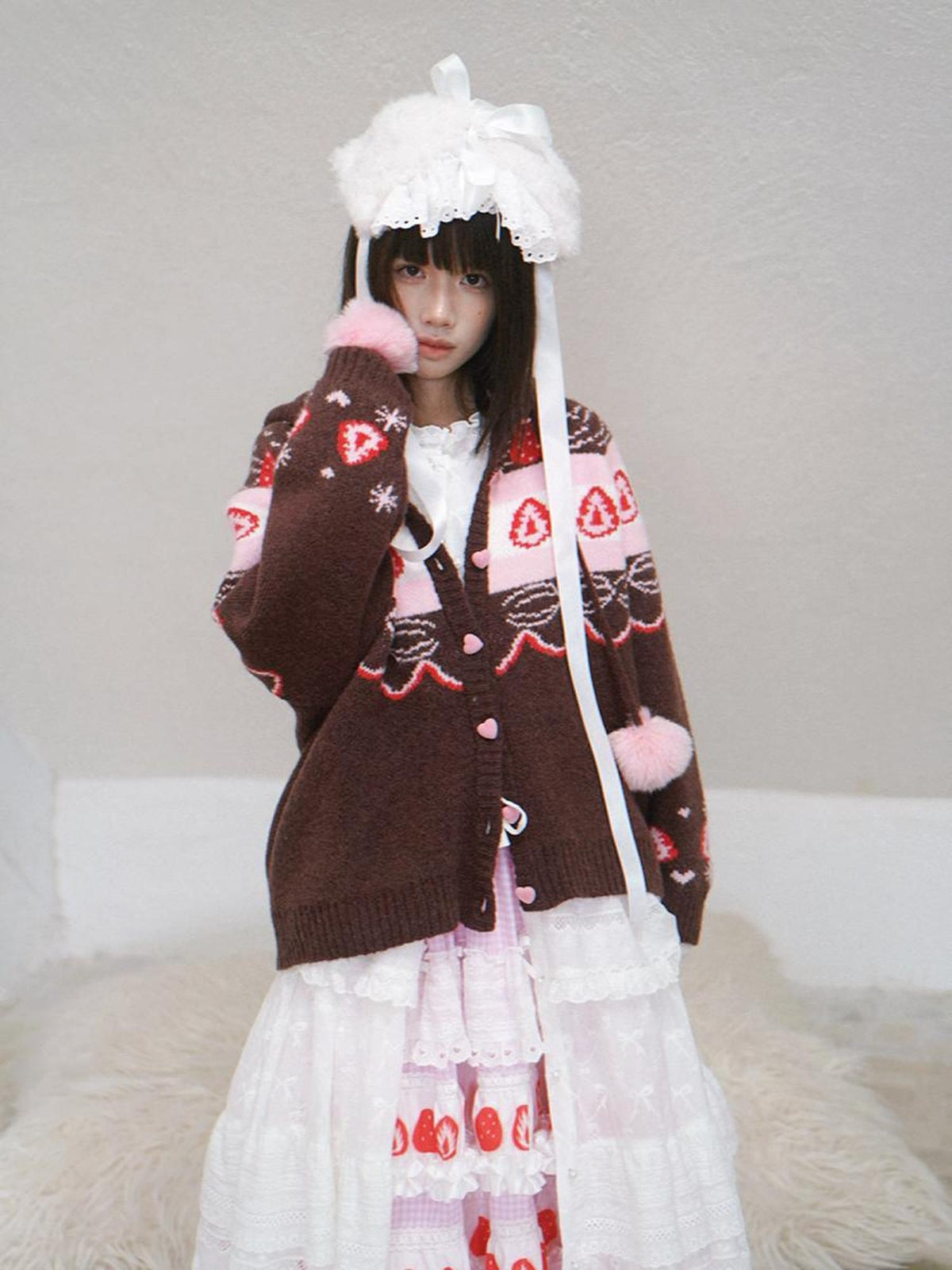 Daytoday Fair Isle Strawberry Fruit Hooded Knit Women&