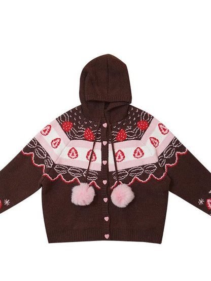 Daytoday Fair Isle Strawberry Fruit Hooded Knit Women&