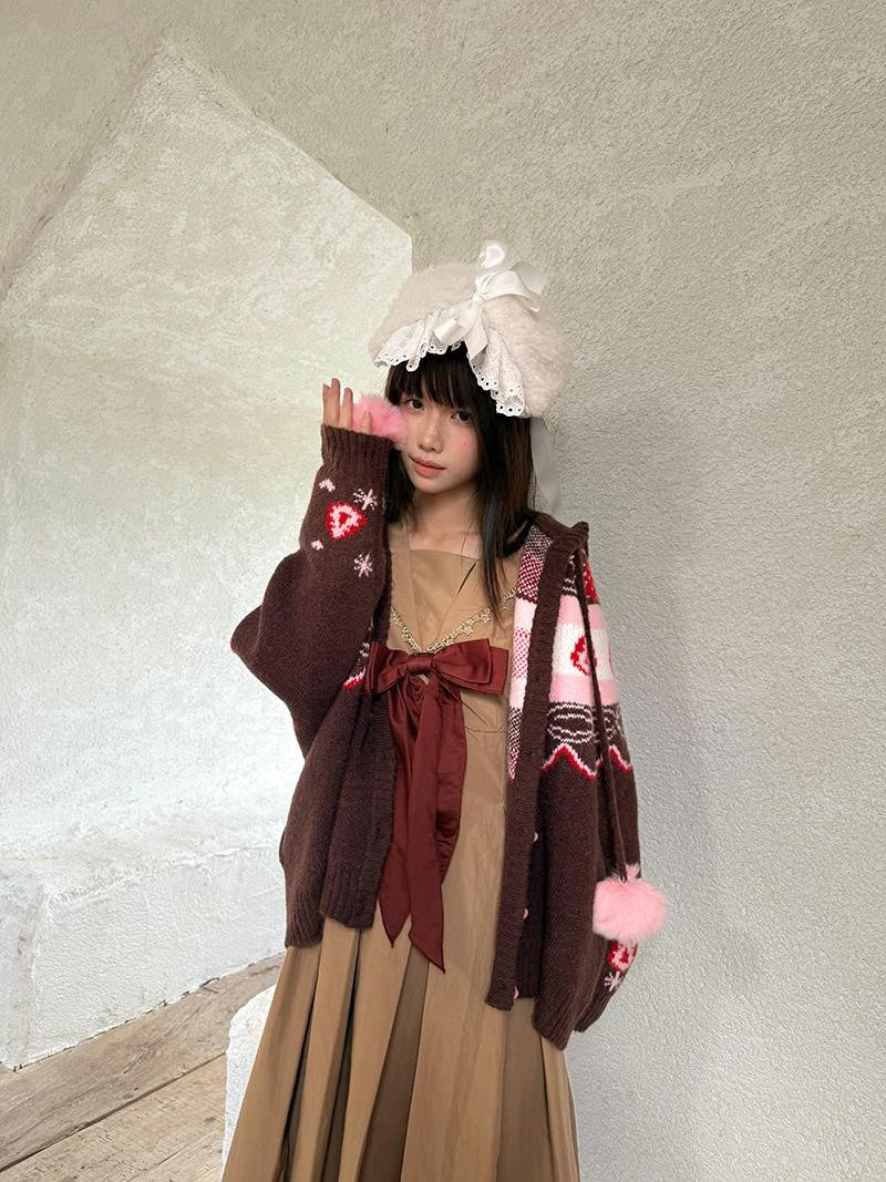 Daytoday Fair Isle Strawberry Fruit Hooded Knit Women&
