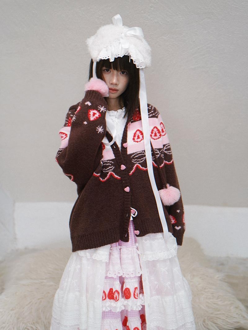 Daytoday Fair Isle Strawberry Fruit Hooded Knit Women&