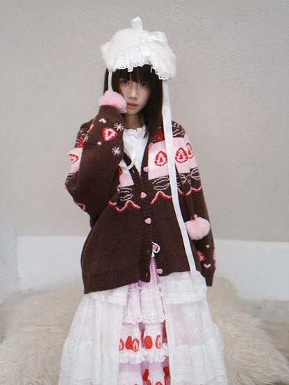 Daytoday Fair Isle Strawberry Fruit Hooded Knit Women&