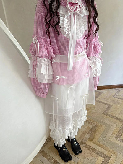 Fairy Tale Lace Trim Floral Print Blouse V Neck T Shirt Long Sleeve