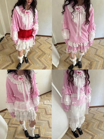 Daytoday Fairy Tale Lace Trim Floral Print Blouse V Neck T Shirt Long Sleeve