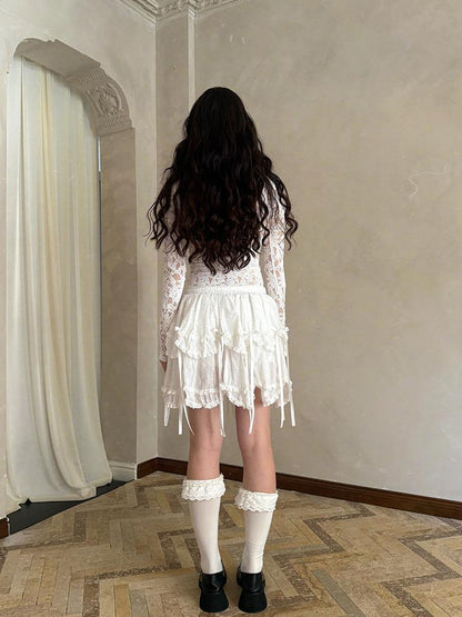 Daytoday Fairy Tale Lace Trim Stretch Top Long Sleeve Sun Protection Layering V-neck T-shirt