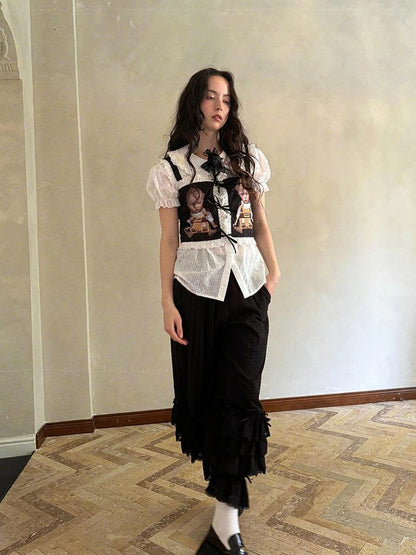 Fairy Tale Print Lace Bow Vest