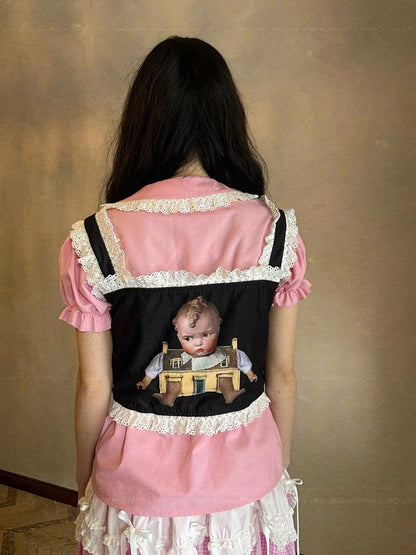 Fairy Tale Print Lace Bow Vest