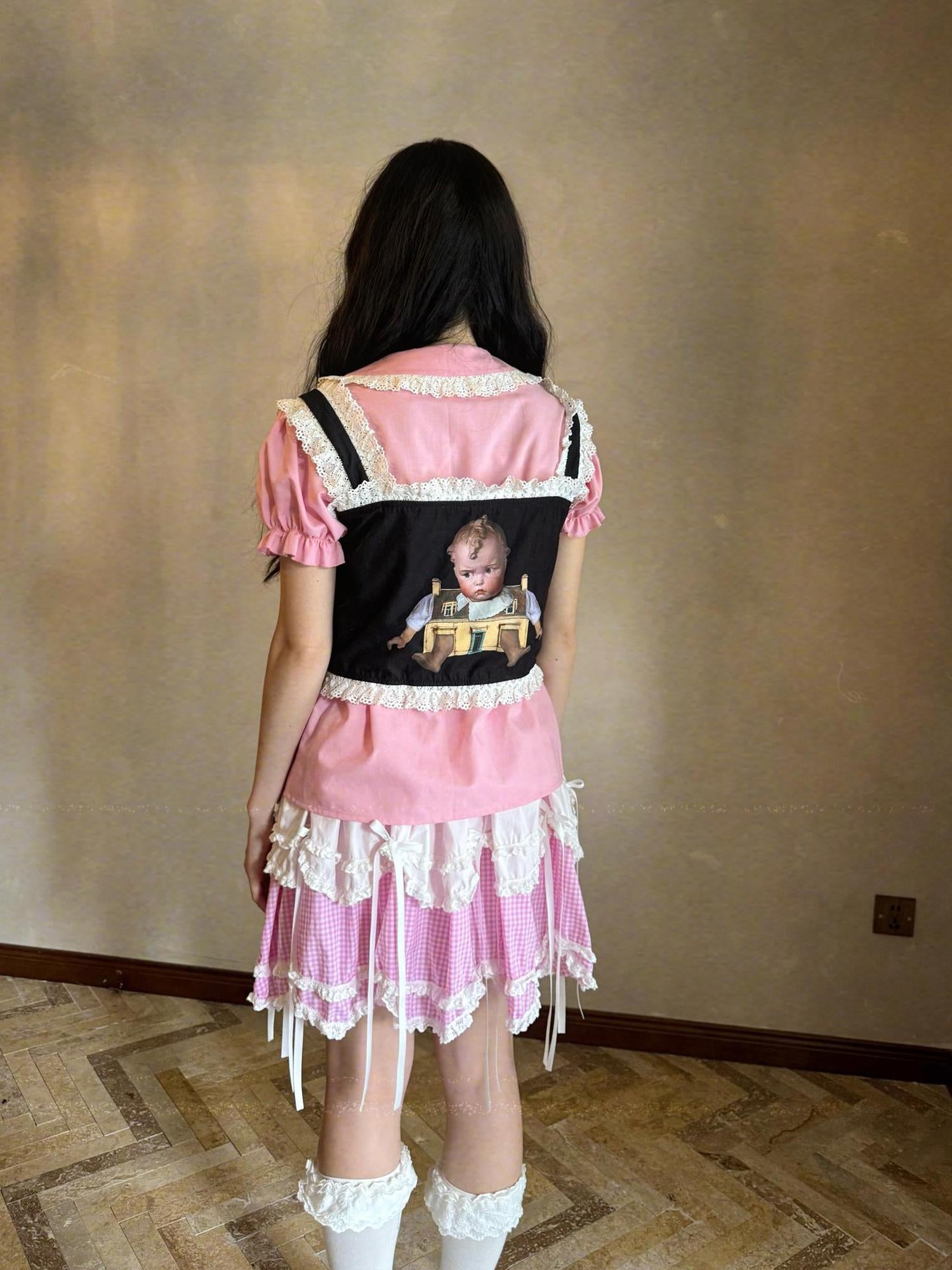 Daytoday Fairy Tale Print Lace Bow Vest