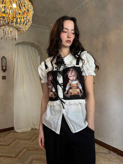 Fairy Tale Print Lace Bow Vest