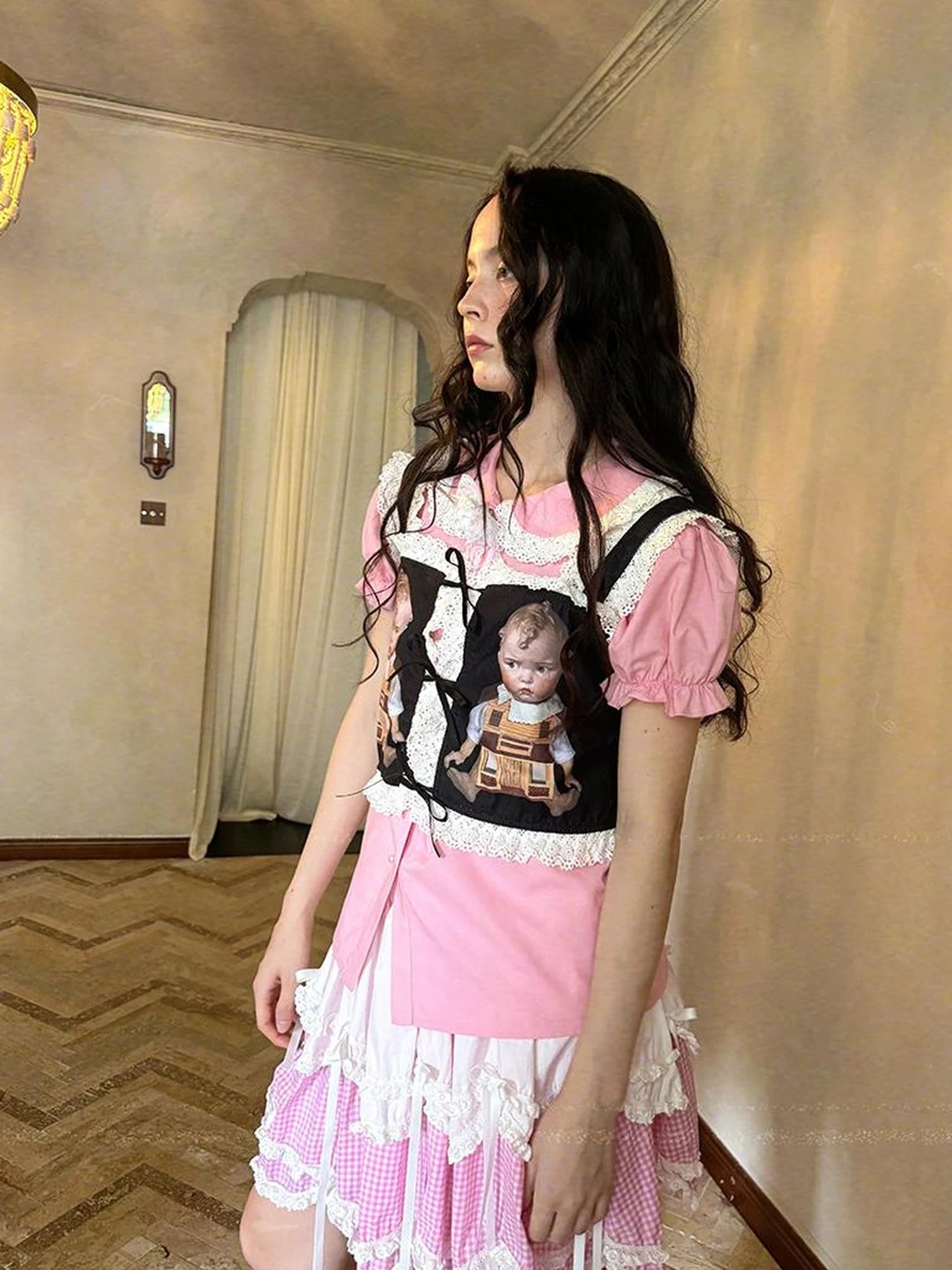 Fairy Tale Print Lace Bow Vest