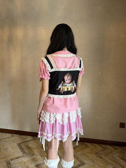 Daytoday Fairy Tale Print Lace Bow Vest