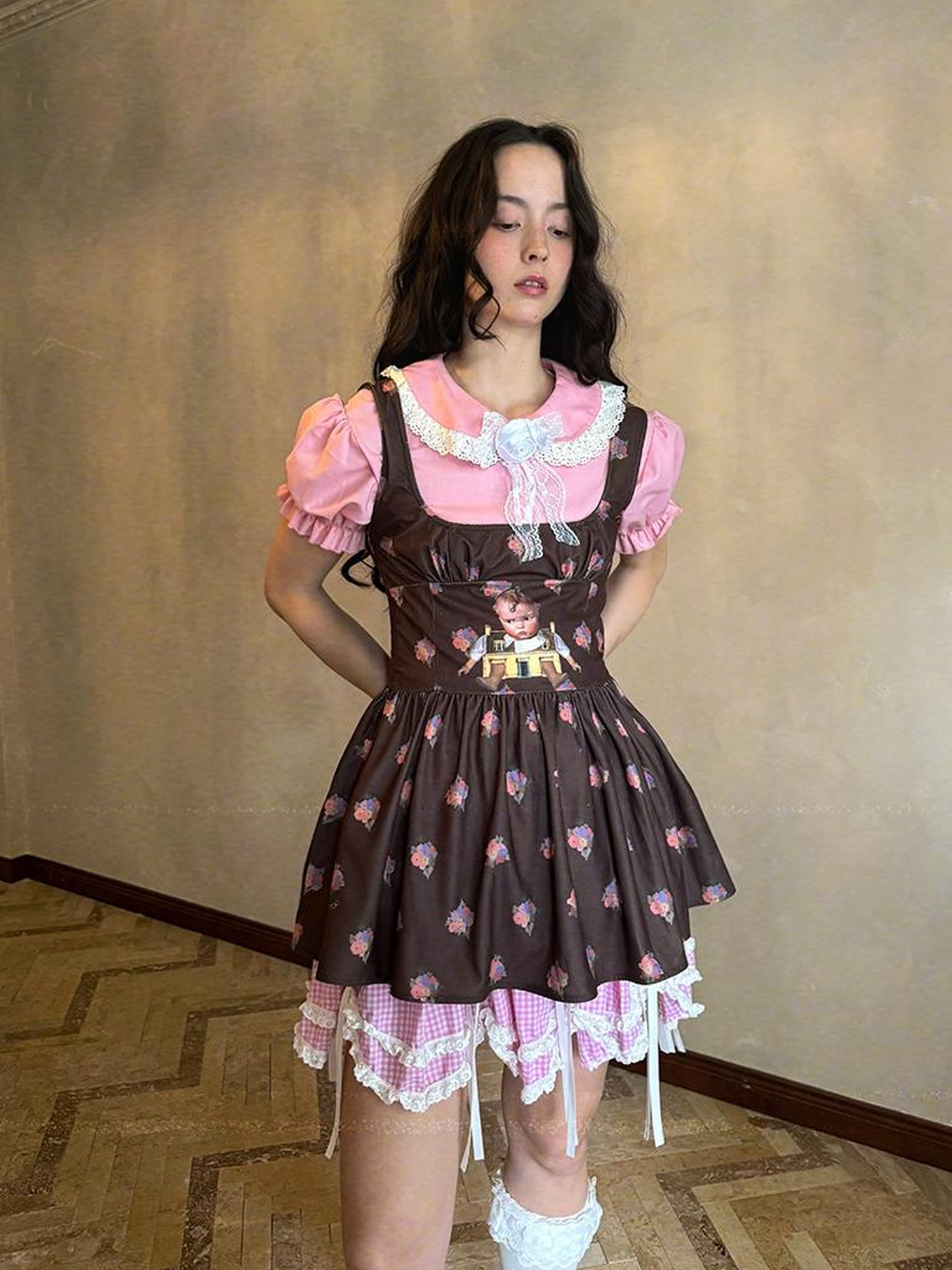 Daytoday Fairytale Print Knit Jumper Dress With Doll Illustration