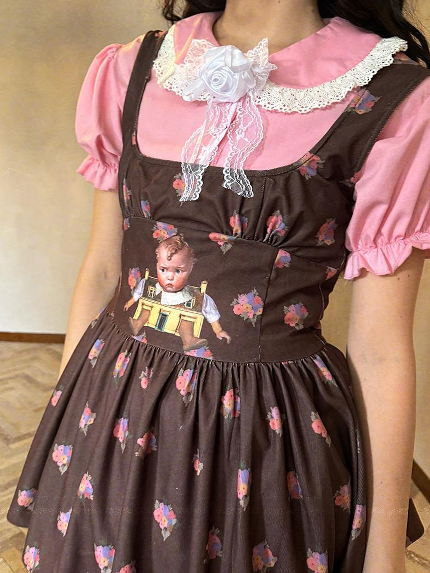 Daytoday Fairytale Print Knit Jumper Dress With Doll Illustration