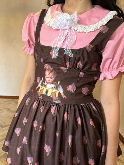 Daytoday Fairytale Print Knit Jumper Dress With Doll Illustration