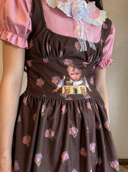 Fairytale Print Knit Jumper Dress With Doll Illustration