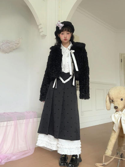 Daytoday Faux Fur Bow Tie Short Coat
